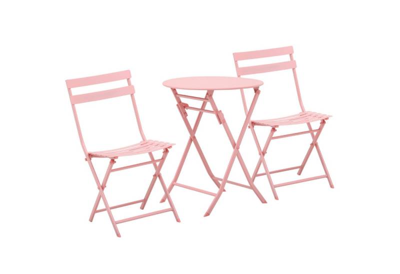 Outsunny Balkonset Gartenset Bistrotisch mit 2 Stühlen für Hof Garten, (Balkonmöbel Set, 3-tlg., Garnitur), Klappbar Rosa Ø60L x 71H cm von Outsunny
