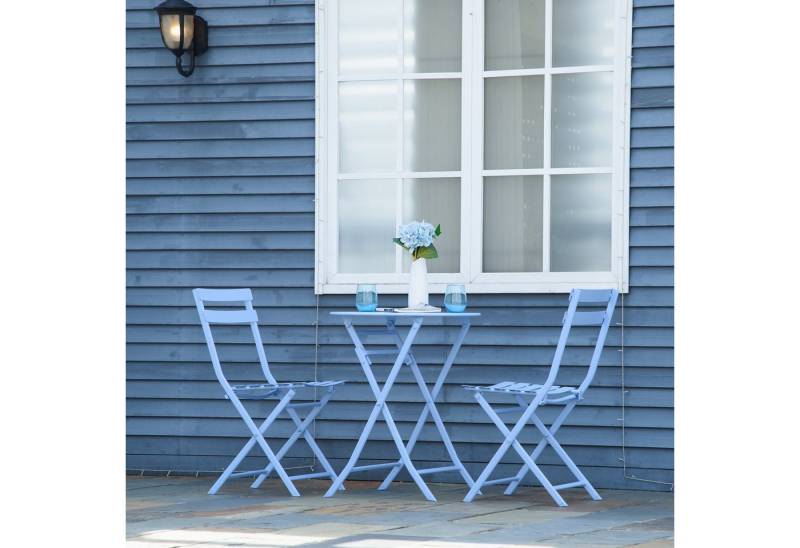 Outsunny Balkonset Gartenset Bistrotisch mit 2 Stühlen für Hof Garten, (Garnitur, 3-tlg., Balkonmöbel Set), Klappbar Blau Ø60L x 71H cm von Outsunny