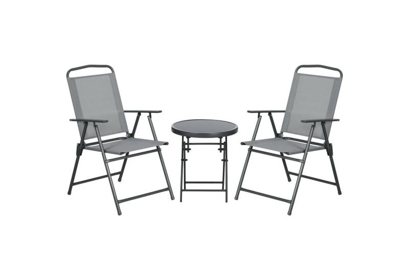 Outsunny Balkonset Sitzgruppe 3tlg., Klappbares Balkonmöbel-Set inkl. 1 Tisch, 2 Stühlen, (Gartenmöbel-Set, 3-tlg., Bistro-Set), Gartengarnitur für Garten, Terrasse, Mesh, Hellgrau von Outsunny