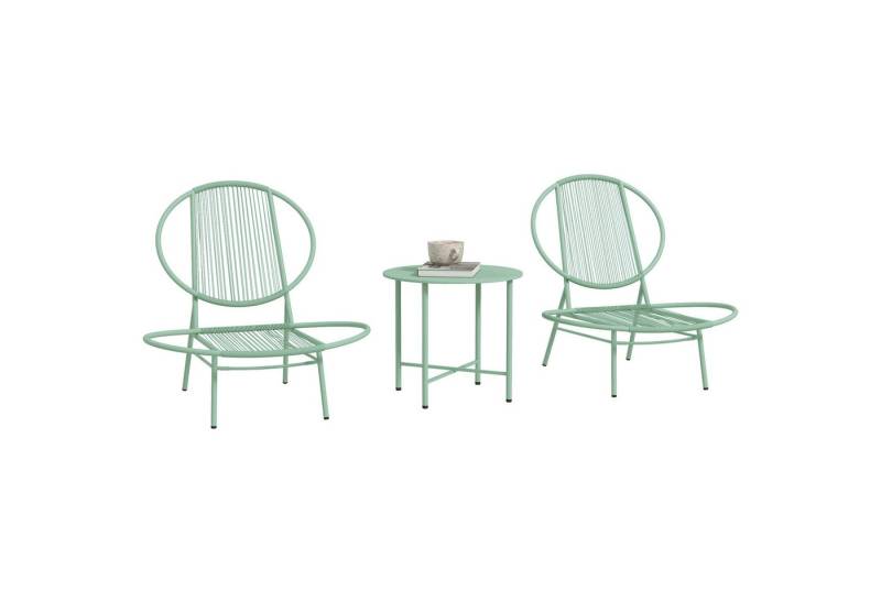 Outsunny Balkonset mit Bistrotisch, ergonomische muschelförmige Gartenstühlen, (3-teilig Gartenmöbel-Set, 3-tlg., Bistro-Set aus Stahl), für den Außenbereich, Balkon, Grün von Outsunny