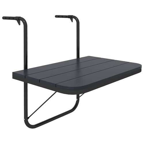 Outsunny Balkontisch zum Einhängen, Balkonhängetisch klappbar, 4-Fach höhenverstellbarer Klapptisch, Hängetisch bis 25 kg belastbar, für Garten, Alu, 60 x 40 cm, Schwarz von Outsunny