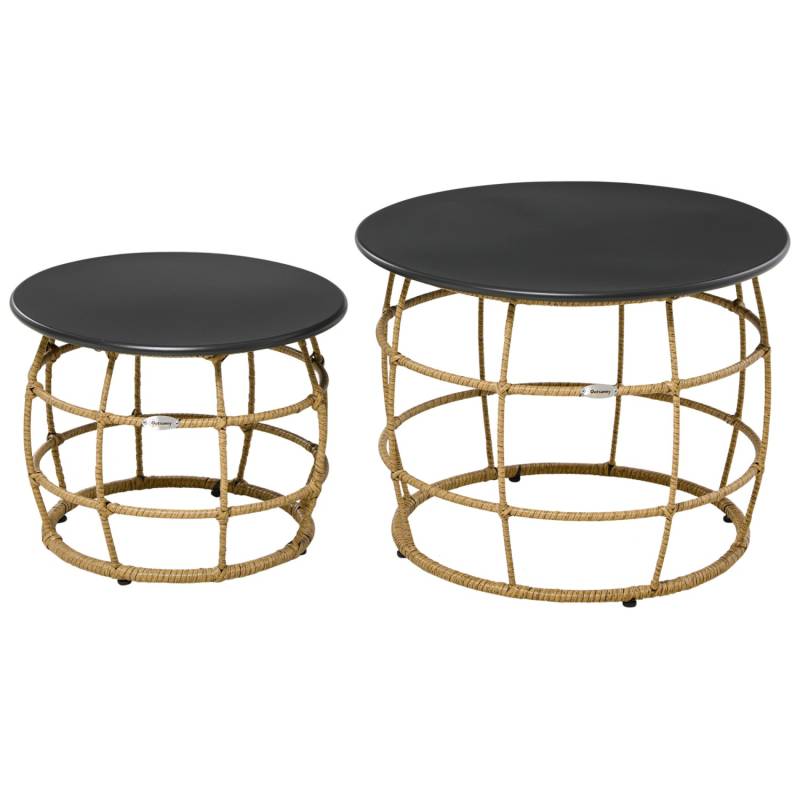 Outsunny Beistelltisch 2er-Set Rattan mit Tischplatte von Outsunny