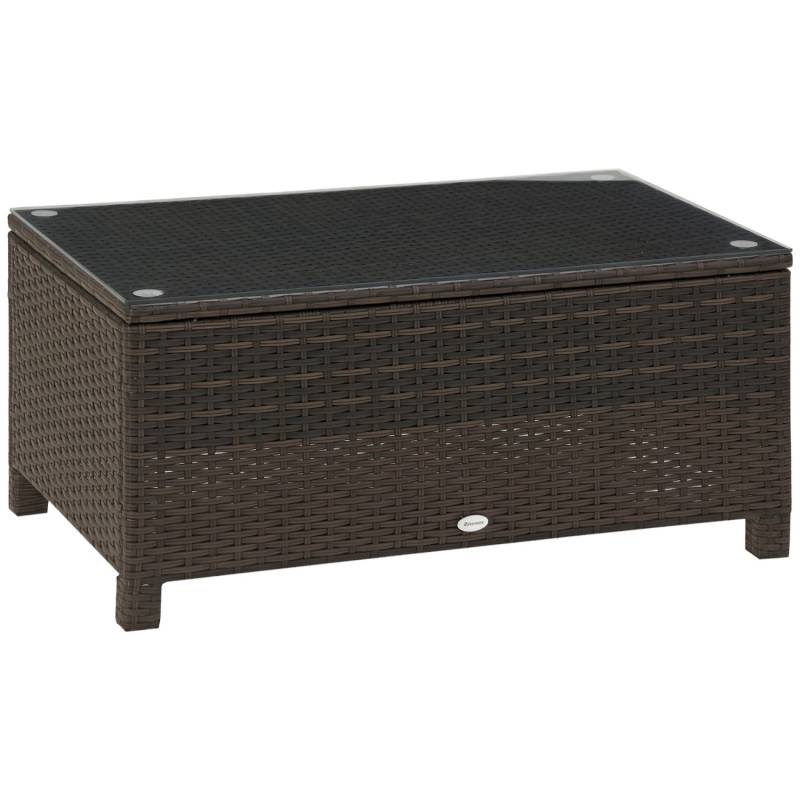 Outsunny Beistelltisch Metall PE-Rattan Gehärtetes Glas Braun 85L x 50B x 39H cm Outsunny Beistelltisch Metall PE-Rattan Gehärtetes Glas Braun 85L x 50B x 39H cm von Outsunny