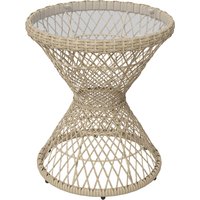 Outsunny Beistelltisch Rattan Gartentisch, 45 x 45 cm Couchtisch mit UV-Schutz, Balkontisch mit Tischplatte aus Sicherheitsglas,im Boho-Design, Braun von Outsunny