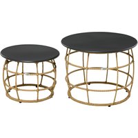 Outsunny Beistelltisch 2er-Set Kaffeetisch handgeflochten mit Tischplatte für Garten Balkon Ø46 Ø60 cm Sand   Aosom.de von Outsunny