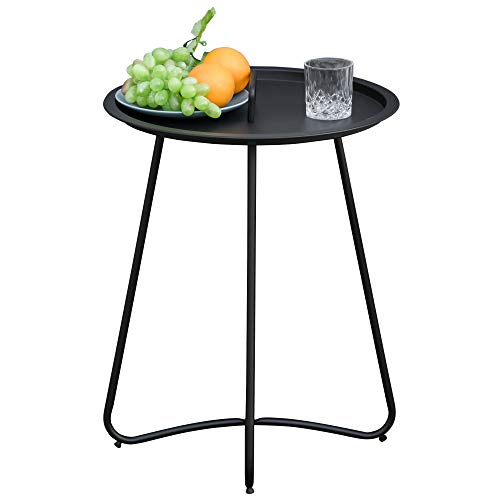 Outsunny Beistelltisch für Garten Couchtisch Kaffeetisch mit Tragegriff Wohnzimmer Metall Schwarz Ø46 x 56H cm von Outsunny