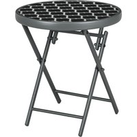 Outsunny Beistelltisch klappbar, Klapptisch Outdoor, Gartentisch mit Tischplatte aus gehärtetem Glas, Campingtisch, Schwarz, 45 x 45 x 50 cm von Outsunny