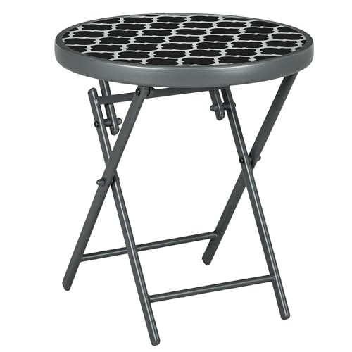 Outsunny Beistelltisch klappbar, Klapptisch Outdoor, Gartentisch mit Tischplatte aus gehärtetem Glas, Campingtisch für Garten, Terrasse, Schwarz, 45 x 45 x 50 cm von Outsunny