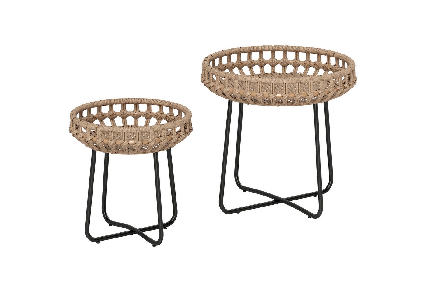 Outsunny Beistelltisch mit X-Beine, verstellbare Fußpads (rund wetterfest Gartentisch, 2-St., 2er Set Balkontisch aus Polyrattan), Ø60,41 cm für Garten, Balkon, Braun von Outsunny
