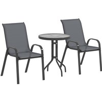 Outsunny Bistro-Set 3-teilig Wetterfest Gartenmöbel Set mit Glastisch Stapelbare Gartenstühlen Outdoor Balkonmöbel Set Sitzgruppe Balkonset Gartengarnitur Dunkelgrau   Aosom von Outsunny