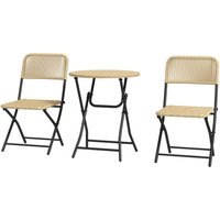 Bistro-Set in Rattanoptik, 2 Stühle mit rundem Tisch, klappbar, Stahlrahmen, Gelb - Gelb von Outsunny