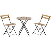 Outsunny Bistroset für 2 Personen Klappbar Bistrotisch mit 2 Stühlen Gartenmöbel Metall Kiefernholz Natur von Outsunny