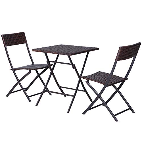 Outsunny Bistroset Polyrattan 3tlg. Balkonmöbel Set Sitzgruppe Essgruppe Gartenmöbel Garnitur von Outsunny