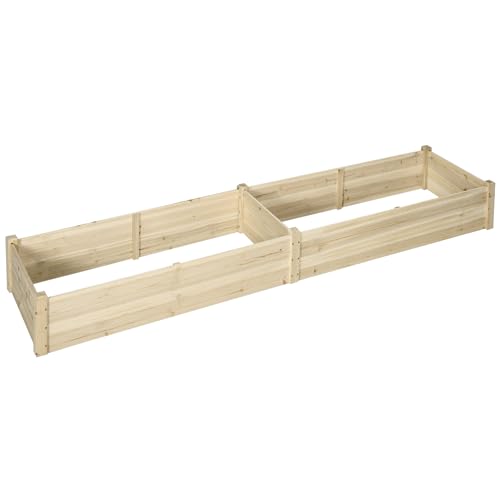 Outsunny Blumenkasten, Gemüsebeetmit 2 Pflanzbereichen, Kräuterfür Gemüse, Pflanzkasten im Garten, Balkon und Terrasse Holz, Natur, 244 x 61,5 x 27 cm von Outsunny