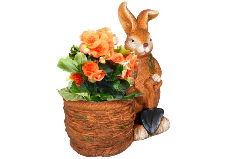 Outsunny Blumenkasten Blumentopf, Pflanztopf, mit "Hase mit Weidenkorb" Design (Übertopf, 1 St., Kräutertopf), für Garten, Wohnzimmer, MgO von Outsunny