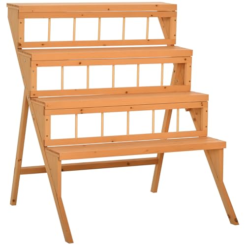 Outsunny Blumenregal aus Holz, Blumenregal, Blumentopfhalter, 4 Ebenen, für Innenbereich, Balkon, Garten, Terrasse, Holz, vorgeölt Outsunny Blumenregal aus Holz, Blumenregal, Blumentopfhalter, 4 Ebenen, für Innenbereich, Balkon, Garten, Terrasse, Holz, vorgeölt von Outsunny