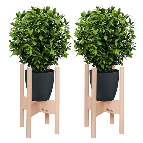 Outsunny Blumenständer 2er Set aus Holz Pflanzenständer Set mit unterschiedlichen Höhen Blumenhocker Blumentopfhalter Pflanzenhocker für Blumentopf Natur von Outsunny