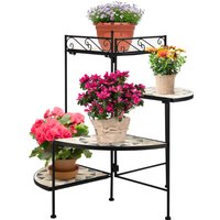 Outsunny Blumenständer 4-Stufen  Faltbare Blumentreppe für Garten & Balkon, Metall mit Keramikfliesen, Schwarz+Beige, 64x64x72cm  Aosom.de von Outsunny