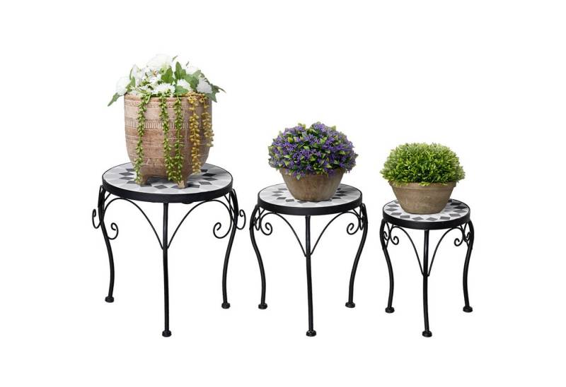 Outsunny Blumenständer Blumentopfhalter, Pflanzenhocker für Blumentopf (Blumenhocker, 3 St., Pflanzenständer), für Garten, Balkon, Schwarz+Weiß von Outsunny