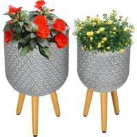 Outsunny Blumentöpfe 2er-Set Pflanztöpfe mit abnehmbaren Füßen und Ablauflöchern für Innen und Außen MgO Grau   Aosom.de von Outsunny