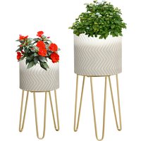 Outsunny Blumentöpfe Blumenständer 2er-Set Pflanzenständer Übertopf mit Gestell für Wohnzimmer, Balkon, Metall von Outsunny