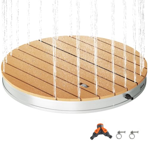 Outsunny Bodendusche Gartendusche mit einstellbar Fußrad Aluminium Aussendusche bis 4 m Fontänenhöhe Ø70,5 cm Saunadusche Holzoptik rutschfeste Wetterfest Outdoor Campingdusche für Pool Sauna von Outsunny