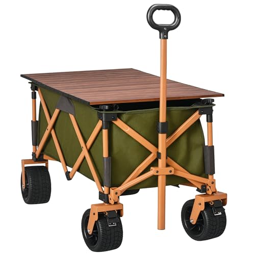 Outsunny Bollerwagen Faltbarer Handwagen, Transportwagen mit Verstellbarem Griff, Strandwagen, Gartenwagen mit Klapptafel, bis 120 kg Belastbar, Grün Outsunny Bollerwagen Faltbarer Handwagen, Transportwagen mit Verstellbarem Griff, Strandwagen, Gartenwagen mit Klapptafel, bis 120 kg Belastbar, Grün von Outsunny