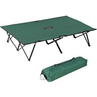 Outsunny Campingbett Klappbar für 2 Personen Feldbett Klappbett mit Tragetasche bis 136 kg belastbar Stahl Oxford Grün+Schwarz 193 x 125 x 40 cm von Outsunny