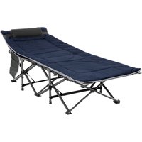 Outsunny Campingbett klappbar Feldbett Klappbett mit Kopfkissen Seitentasche Matratze Gästebett bis 150 kg belastbar Reisen Outdoor Oxford Dunkelblau+Grau 188 x 64,5 x 53 cm   Aosom von Outsunny