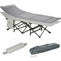 Outsunny Campingbett Feldbett  Klappbares Bett mit Kopfkissen, Seitentasche, Matratze, Hellgrau, bis 150kg  Aosom.de von Outsunny