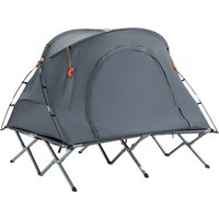 Outsunny Campingbett mit Zelt erhöhtes Feldbett für 2 Person Kuppelzelt mit Luftmatratze inkl. Tragetasche Grau 200 x 146 x 159 cm von Outsunny