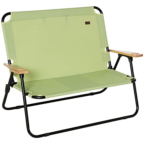 Outsunny Faltstuhl 2-Sitzer faltbar Campingstuhl mit Armlehnen Getränkehalter Outdoor Klappstuhl bis 160 kg belastbar robust Angelstuhl Gartenstuhl für Garten Camping Strand von Outsunny