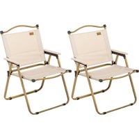 Outsunny Campingstuhl 2er Set faltbarer Gartenstuhl mit Stahlrahmen, Holzoptik, Klappsessel für Pool, Strand, Oxford, Khaki   Aosom von Outsunny