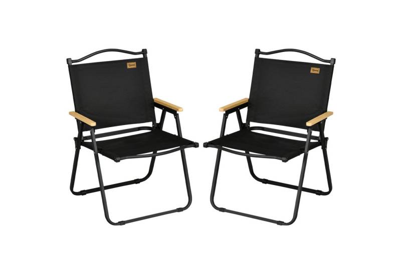 Outsunny Campingstuhl 2er Set faltbarer Gartenstuhl mit Stahlrahmen (Holzoptik, Klappsessel für Pool, Strand, 2 St), Oxfordstoff, Schwarz von Outsunny