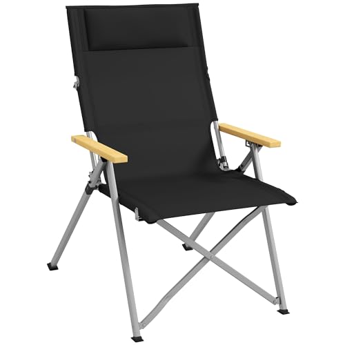Outsunny Campingstuhl Faltbarer Gartenstuhl mit 4-stufig Verstellbarer Rückenlehne, Kopfstütze, Klappsessel mit Tragetasche für Pool, Strand, Oxford, Schwarz von Outsunny