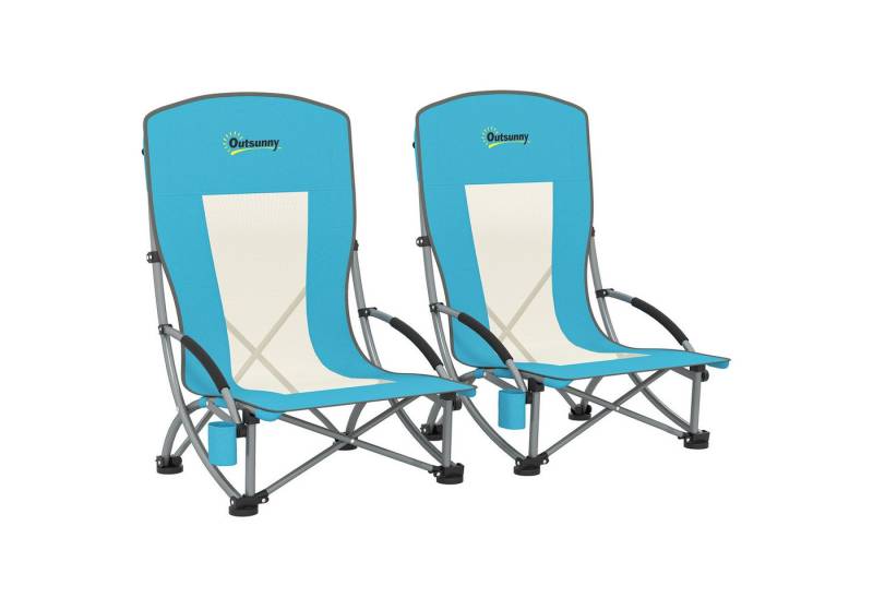 Outsunny Campingstuhl klappbar, mit Getränkehalter, Netzrückenlehne, Tragetasche (2er Set Campingstühle, 2 St), bis 120 kg Gartenstuhl für Garten Strand von Outsunny