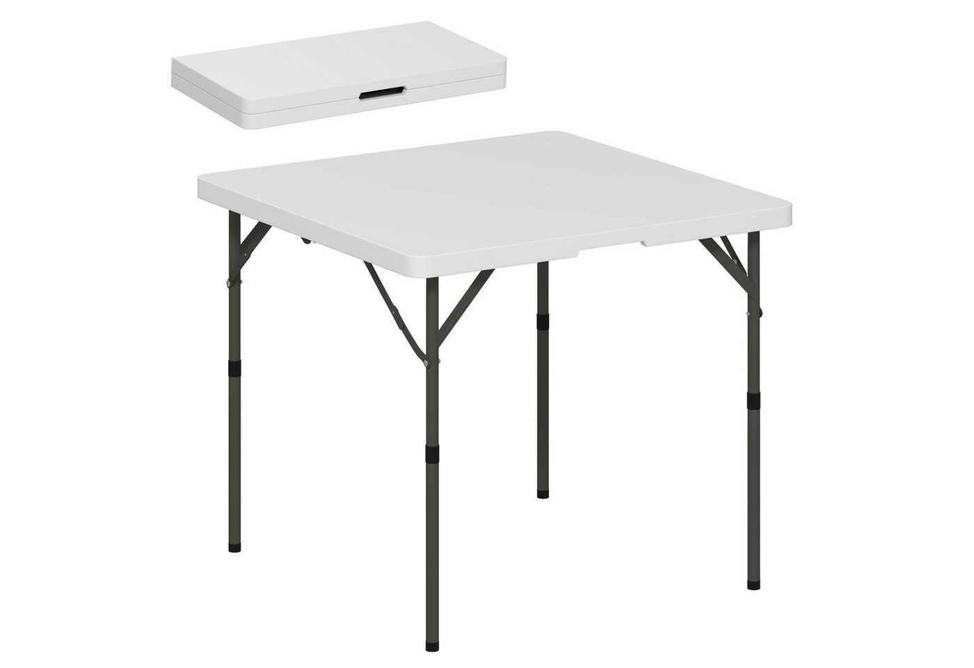 Outsunny Campingtisch Picknicktisch, Klappbarer Tisch (in zwei Höhen einstellbar, 1-St., für drinnen und draußen geeignet), für Camping, Grillen, Kunststoff, Metall, Weiß von Outsunny