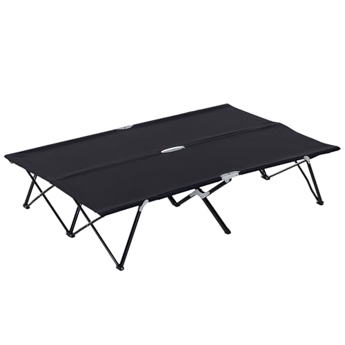 Outsunny Doppel Campingbett Campingbett Faltbare Sonnenliege Outdoor Terrasse Schlafbett Super Leicht mit Tragetasche (Schwarz) von Outsunny