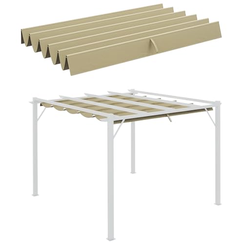Outsunny Ersatzdach für 3 x 3 m Pergola, wasserdicht einziehbar Welle Überdachung mit Regenabflusslöchern, Winterfest Schattenabdeckung für Garten, Terrasse, Beige von Outsunny