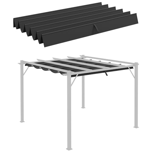 Outsunny Ersatzdach für 3 x 3 m Pergola, wasserdicht einziehbar Welle Überdachung mit Regenabflusslöchern, Winterfest Schattenabdeckung für Garten, Terrasse, Dunkelgrau von Outsunny