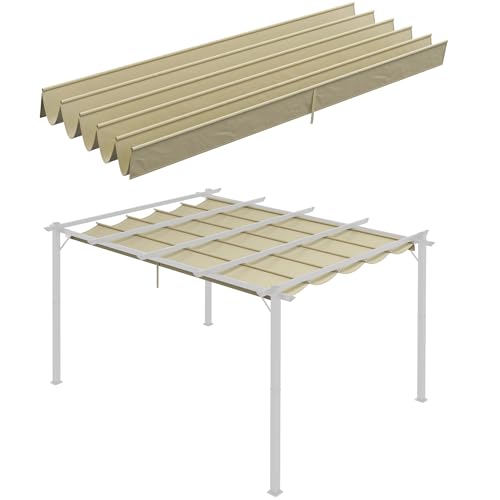 Outsunny Ersatzdach für 4 x 3 m Pergola, wasserdicht einziehbar Welle Überdachung mit Regenabflusslöchern, Winterfest Schattenabdeckung für Garten, Terrasse, Beige von Outsunny