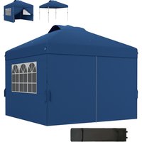 Outsunny Faltbare Gartenpavillon Pop-Up Partyzelt 3 x 3 Höhenverstellbar mit Seitenwänden, Belüftungen, Fenstern und Transporttasche mit Rollen Oxford-Stoff - Dunkelblau   Aosom von Outsunny