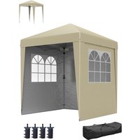 Outsunny Faltbare Gartenpavillon Pop-up 2 x 2 m Empfangszelt Höhenverstellbar Anti-UV 30+ 3 Seitenwände mit 4 Sandsäcken und 1 Transporttasche Oxford-Bespannung Stahl Beige   Aosom von Outsunny
