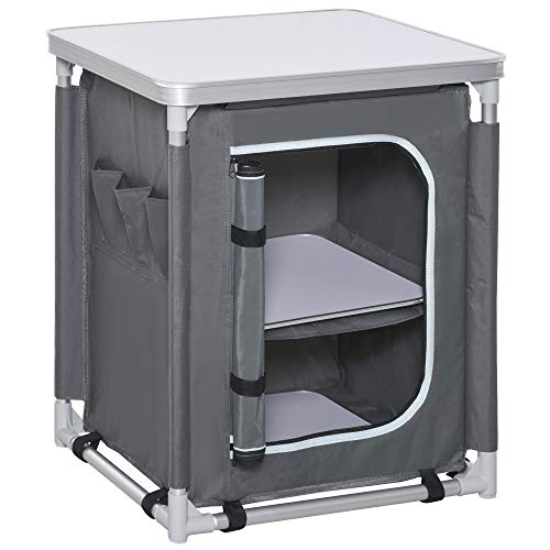 Outsunny Faltbarer Camping-Küchenschrank mit 2 Regalen und Tragetasche, Aluminium und Oxford-Gewebe 60x49x70 cm grau von Outsunny