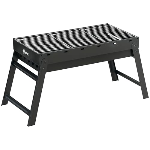 Outsunny Faltbarer Holzkohlegrill Tragbarer BBQ Standgrill mit ausziehbarem Kohlebecken 74L x 30l x 37H cm, schwarz von Outsunny