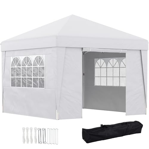 Outsunny Faltbarer Pavillon 3x3 m mit verstellbarer Höhe, Pop-Up-Design und Fenstern, weiß von Outsunny