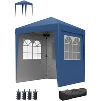 Outsunny Faltbares Gartenpavillon Pop-up 2 x 2 m Empfangszelt Höhenverstellbar Anti-UV 30+ 3 Seitenwände mit 4 Sandsäcken und 1 Transporttasche Oxford-Gewebe Stahl Dunkelblau   Aosom von Outsunny
