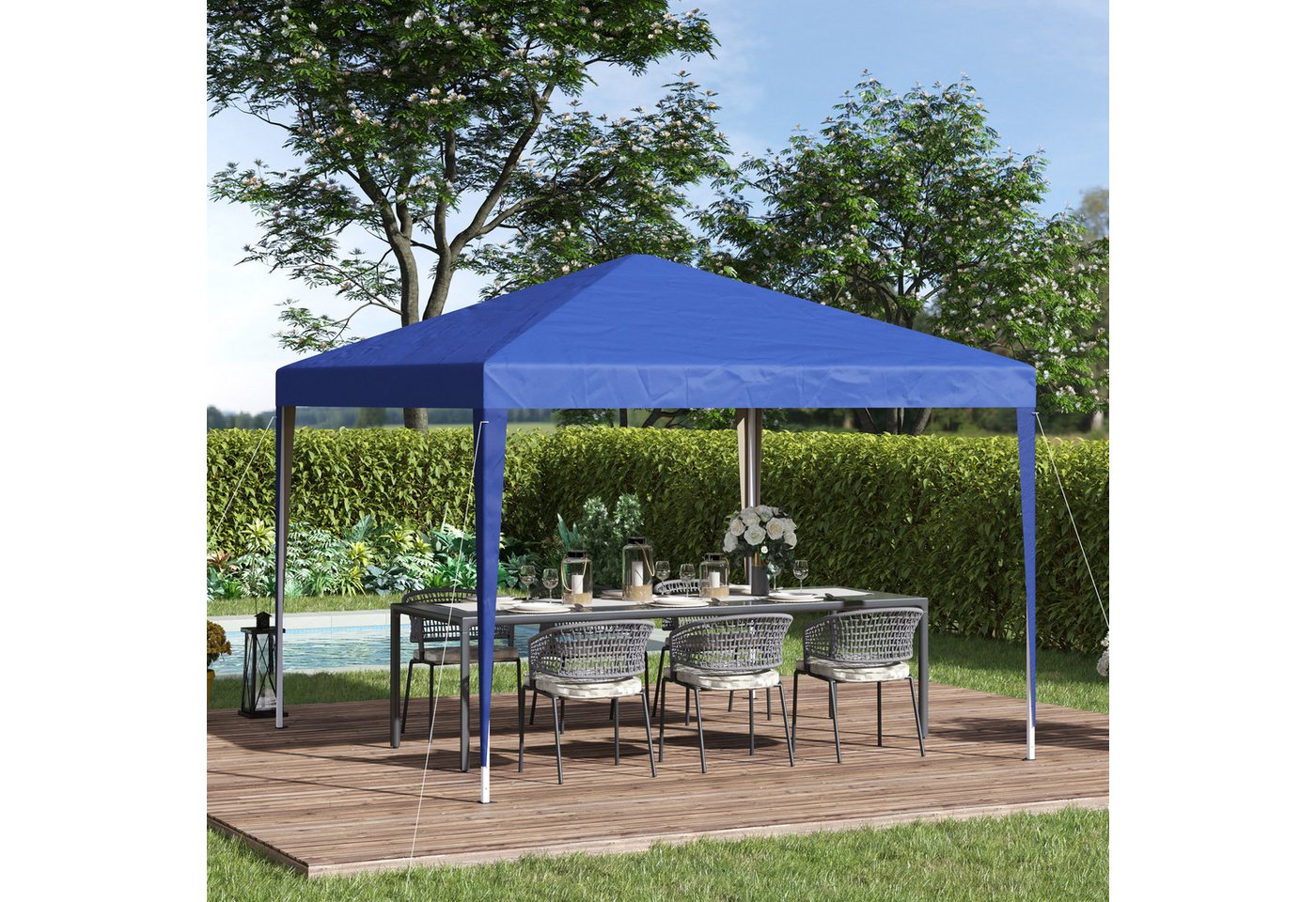 Outsunny Faltpavillon 3x3m, wasserabweisend stabil winterfest, UV Schutz, faltbar, mit 0 Seitenteilen, (Pop-up Pavillon, Partyzelt), mit Tasche, für Camping, Garten, Blau von Outsunny