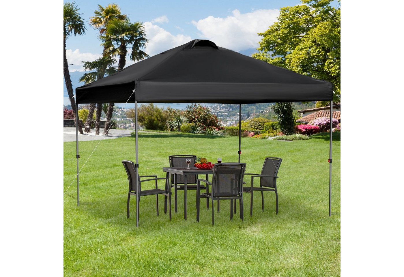 Outsunny Faltpavillon Gartenpavillon, faltbar, höhenverstellbar, UV-Schutz, mit 4 Seitenteilen, (Pavillon, Gartenzelt), für Garten, Balkon, Schwarz von Outsunny