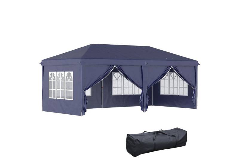 Outsunny Faltpavillon Partyzelt, Bierzelt mit Fenster, Reißverschlusstüren, mit 4 Seitenteilen, (Gartenpavillon, Pavillon), für Garten, Balkon, Blau von Outsunny
